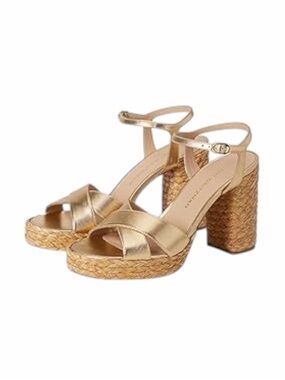 Stuart Weitzman Metallic Gold Espadrille Platform Sandals